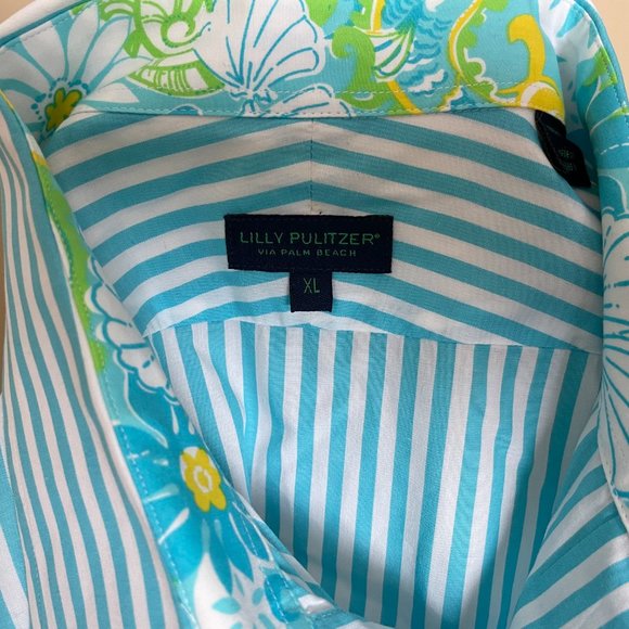 Lilly Pulitzer via Palm Beach Aqua Stripe Long Sleeve Dress Shirt - Picture 10 of 10